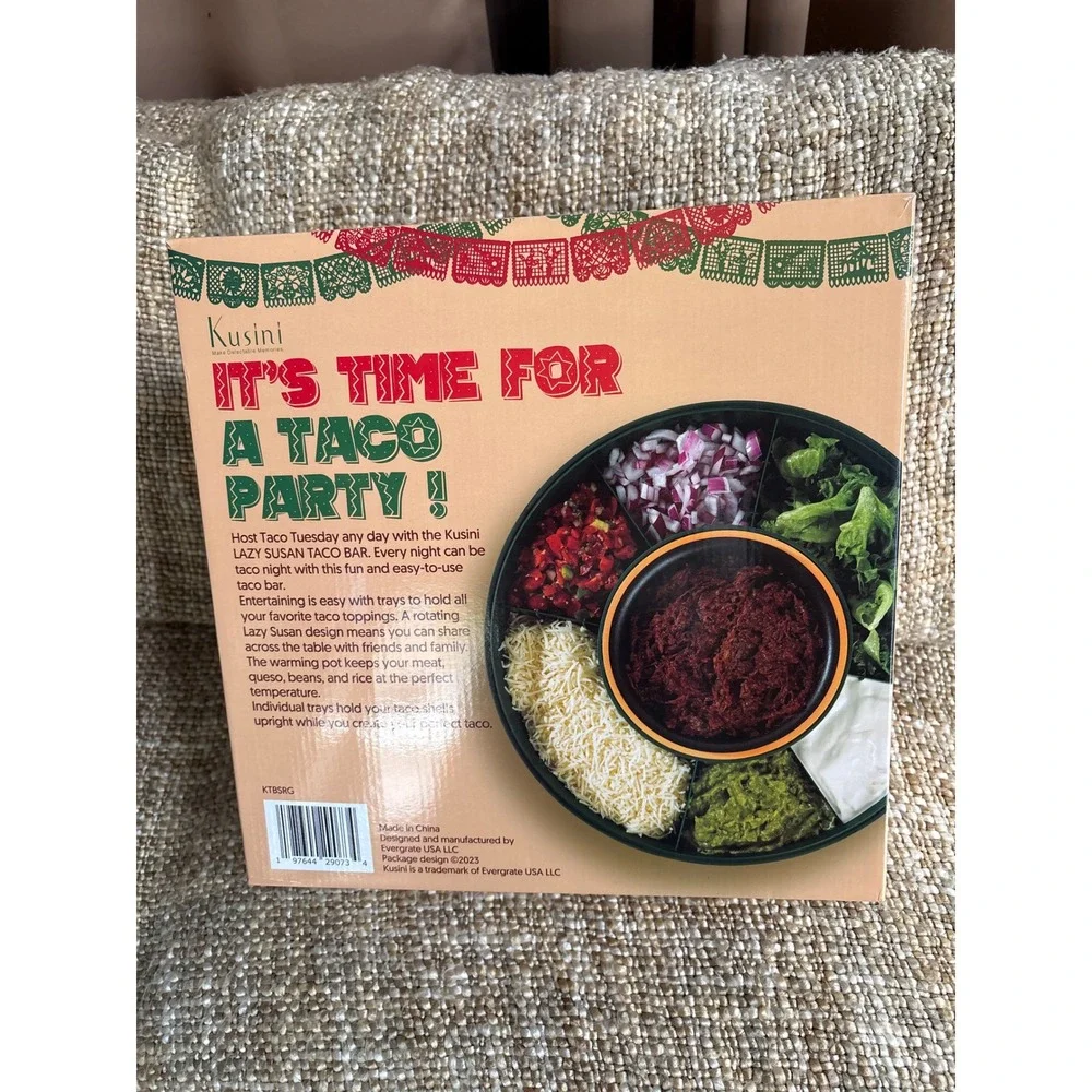 Kusini Lazy Susan Taco Bar Electric Warming Pot 6 Compartments 4 Taco HoldersNew
